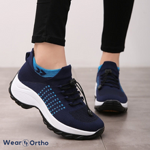 Load image into Gallery viewer, Ortho Stretch Knit Cushion Shoes - White Navy Blue